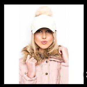 Faux Leather 6 Panel Pom Pom Baseball Cap